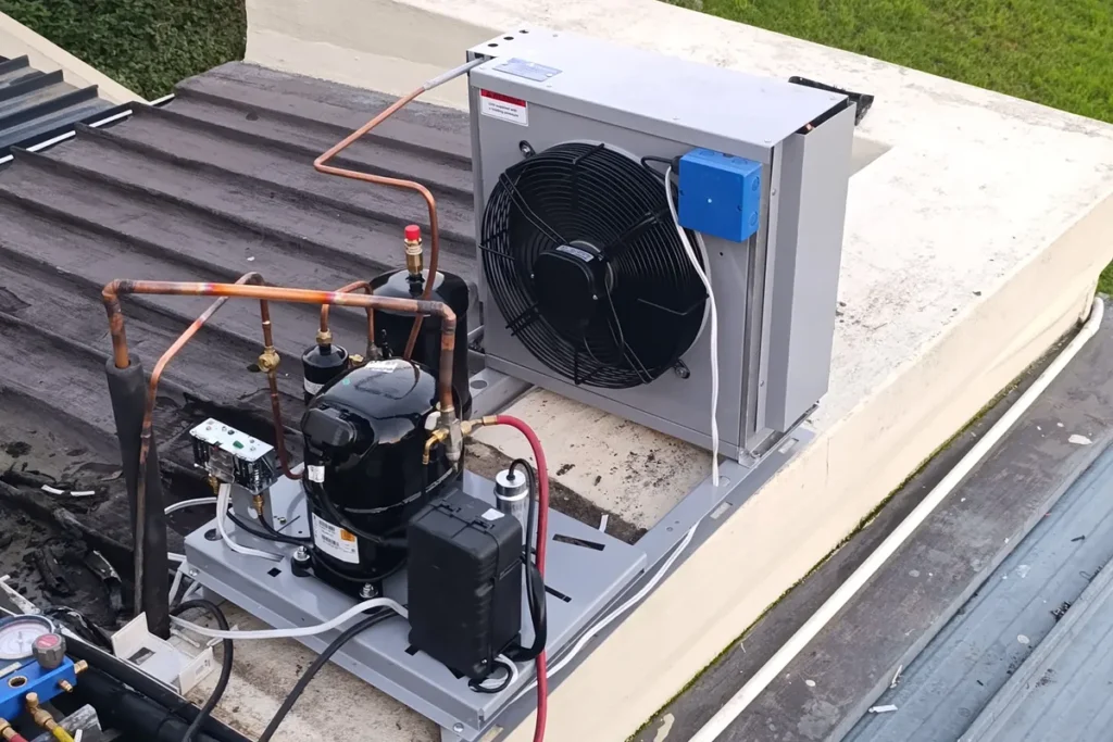 Commercial refrigeration condensing unit installed